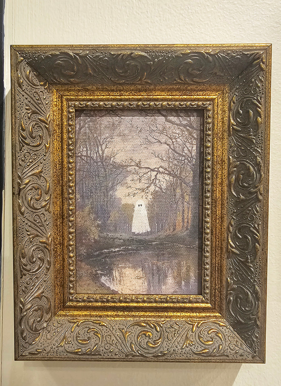PRE-ORDER Antique Style Framed Print - Spooky Little Ghost in the Woods