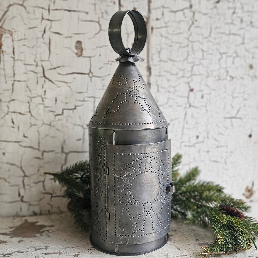 Vintage Metal Tin Punch Lantern Candle Set