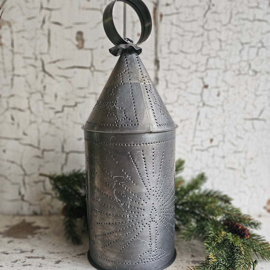 Vintage Metal Tin Punch Lantern Candle Set
