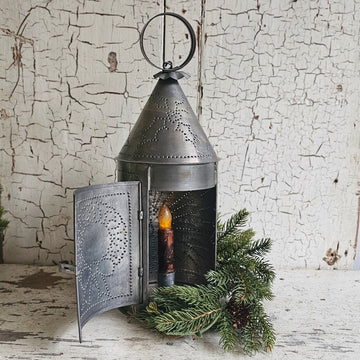 Vintage Metal Tin Punch Lantern Candle Set