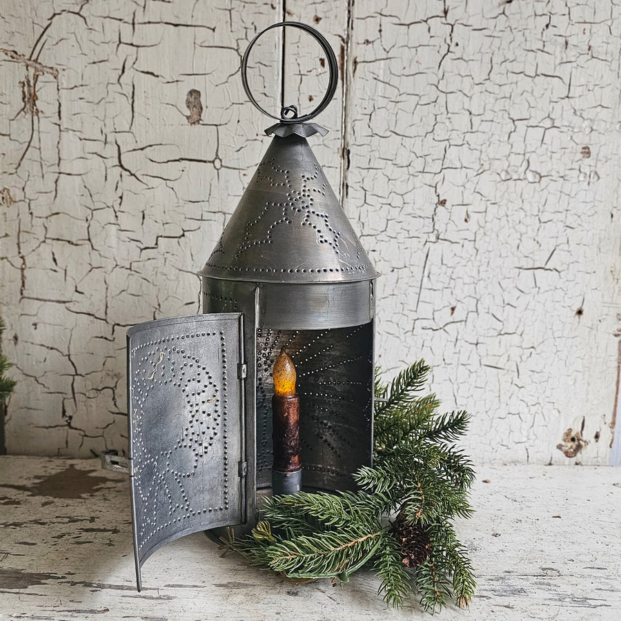 Vintage Metal Tin Punch Lantern Candle Set
