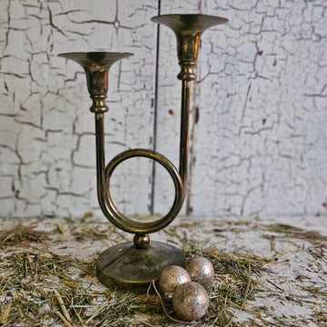 Vintage Brass French Horn Candlestick
