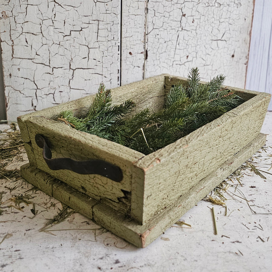 Vintage Green Wood Crate/ Tray
