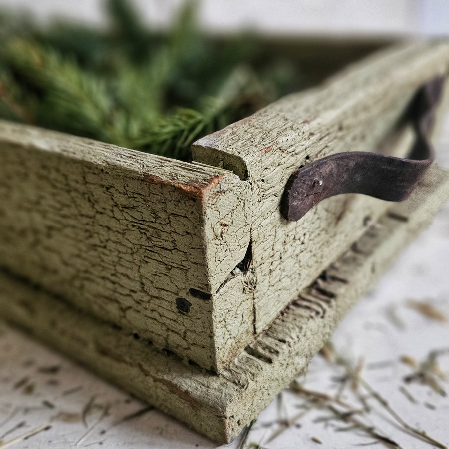 Vintage Green Wood Crate/ Tray