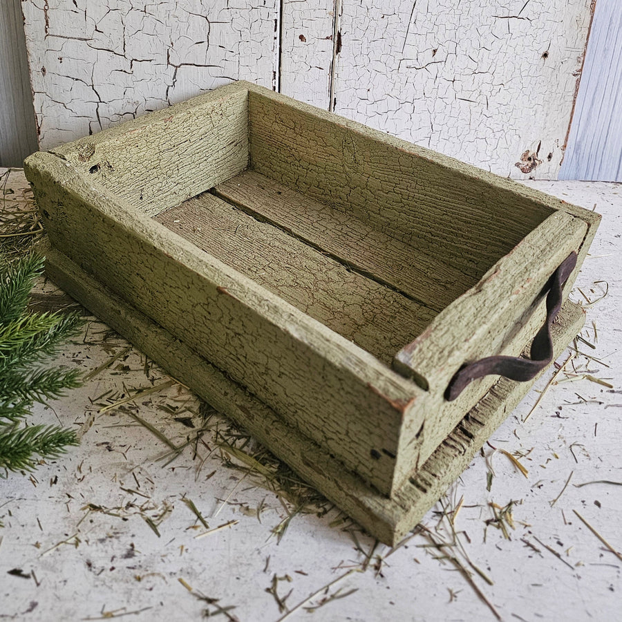 Vintage Green Wood Crate/ Tray