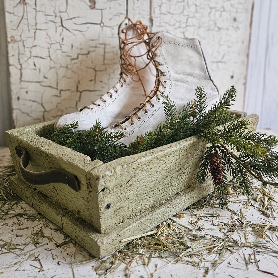 Vintage Green Wood Crate/ Tray