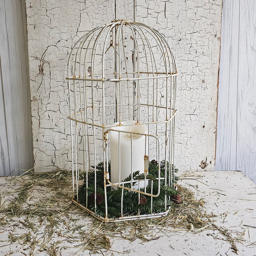 Vintage Chippy White Rusty Wire Birdcage