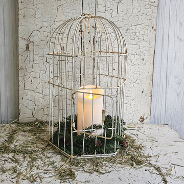 Vintage Chippy White Rusty Wire Birdcage