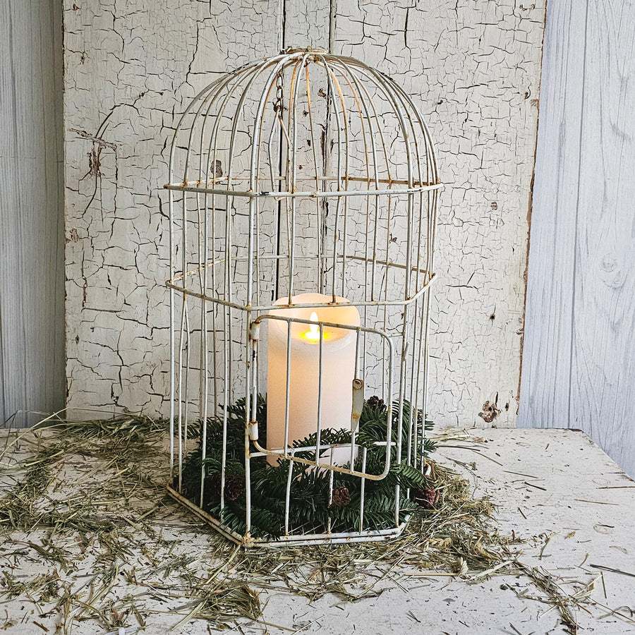 Vintage Chippy White Rusty Wire Birdcage