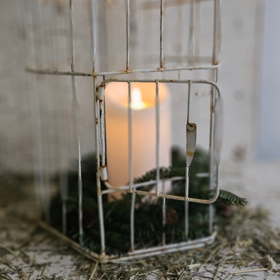 Vintage Chippy White Rusty Wire Birdcage