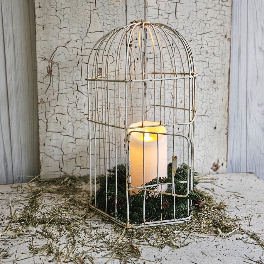 Vintage Chippy White Rusty Wire Birdcage