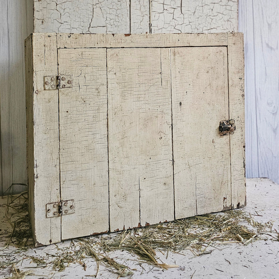 Vintage Chippy White Wood Cabinet