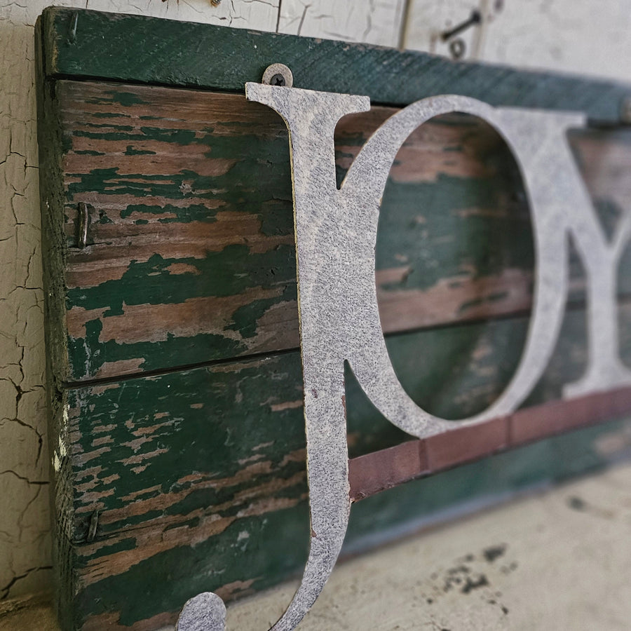 Vintage Style Wood and Metal JOY Sign