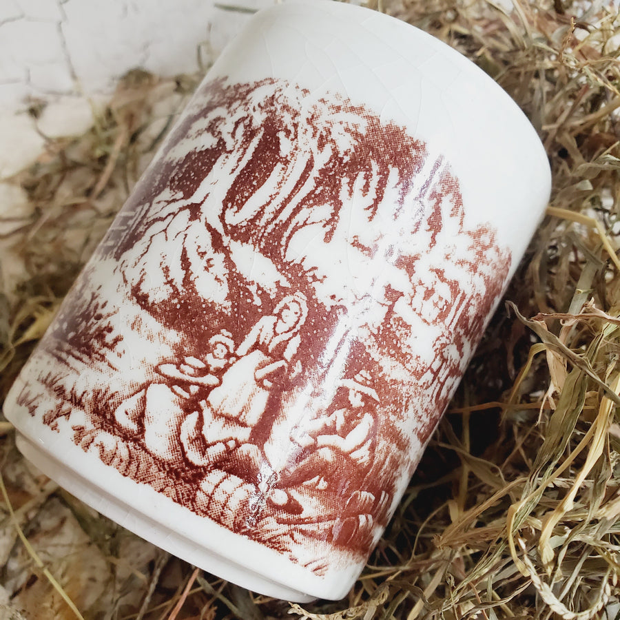 Pair of Vintage Brown Transferware Ironstone Mugs