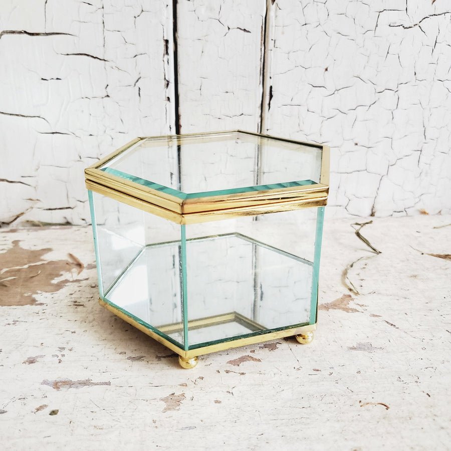 Vintage Brass and Glass Trinket Box