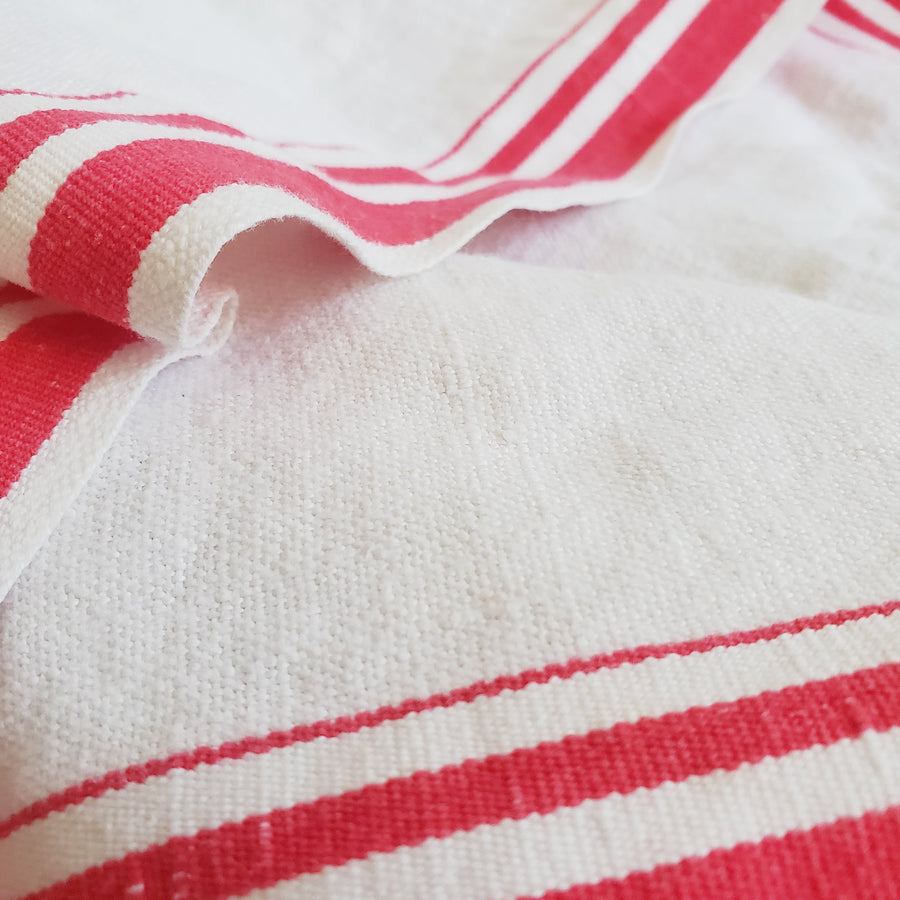 Vintage Red  French Stripe Linen  Dish Towel