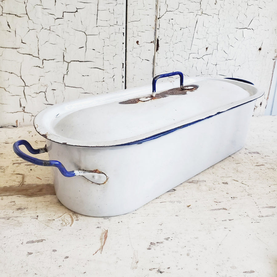 Antique European Enamelware Fish Poacher Pan