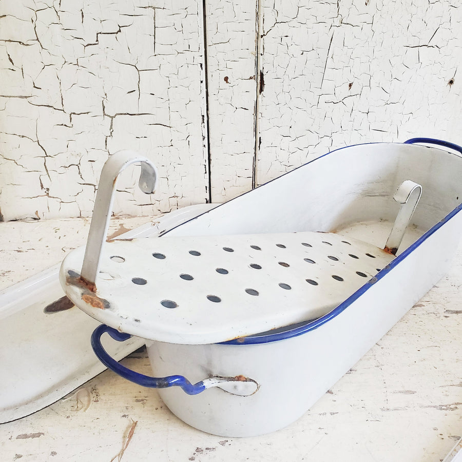 Antique European Enamelware Fish Poacher Pan