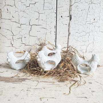 Set of 4 Ceramic Hen Napkin Rings