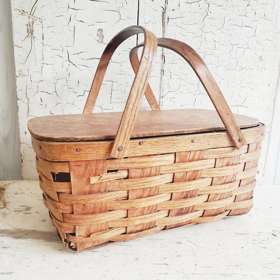 Vintage Woven  Picnic Basket