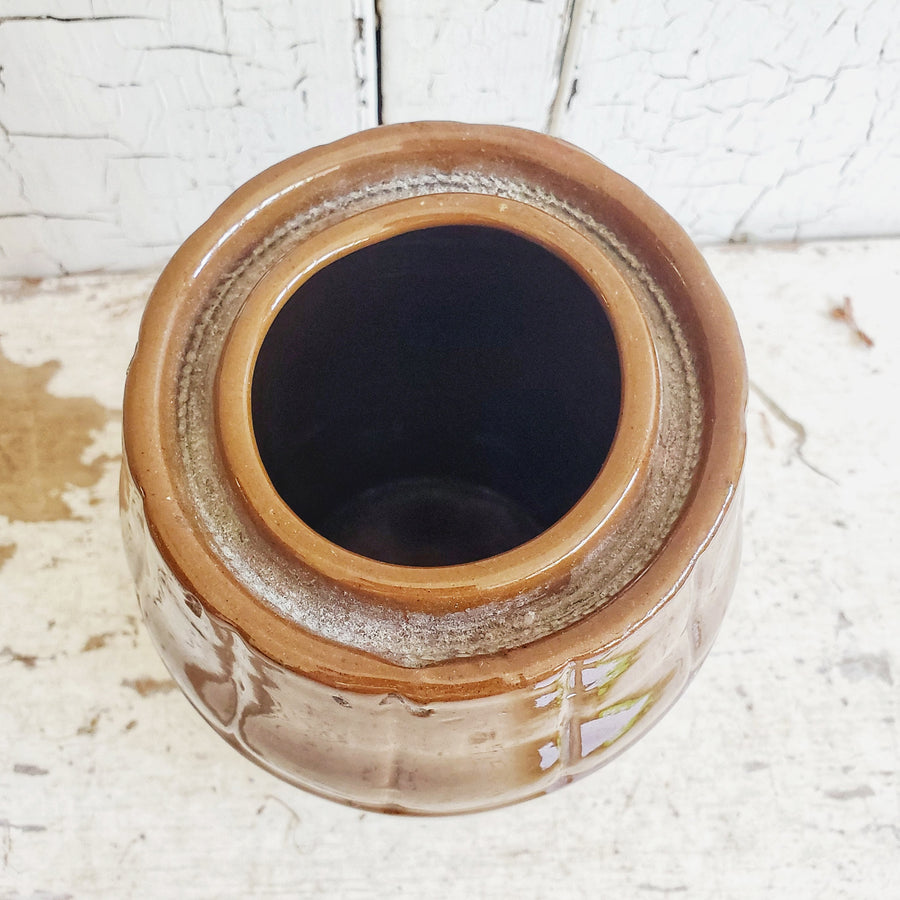 Vintage Brown Glaze Stoneware Preserve Crock