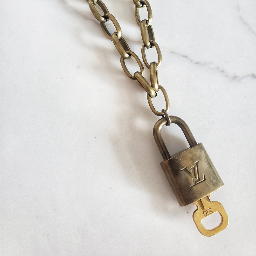 Upcycled Authentic LV Brass Lock  Necklace