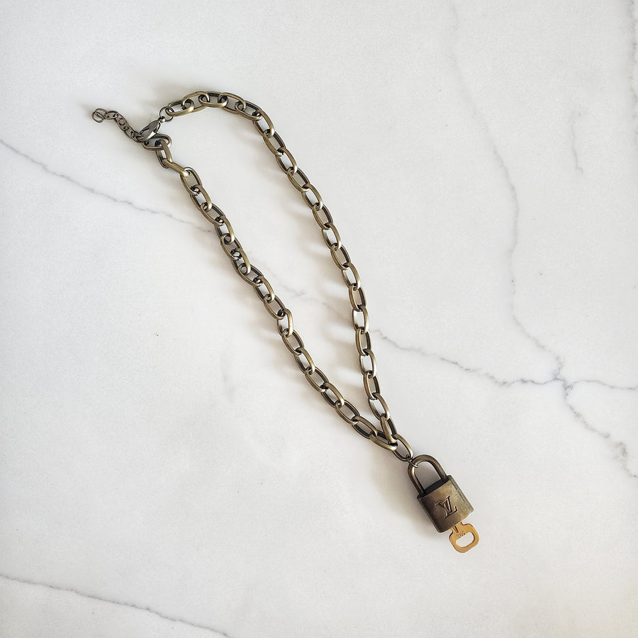 Upcycled Authentic LV Brass Lock w/Key  Necklace