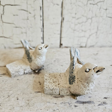 Pair of Distressed White Bird Planter Shims