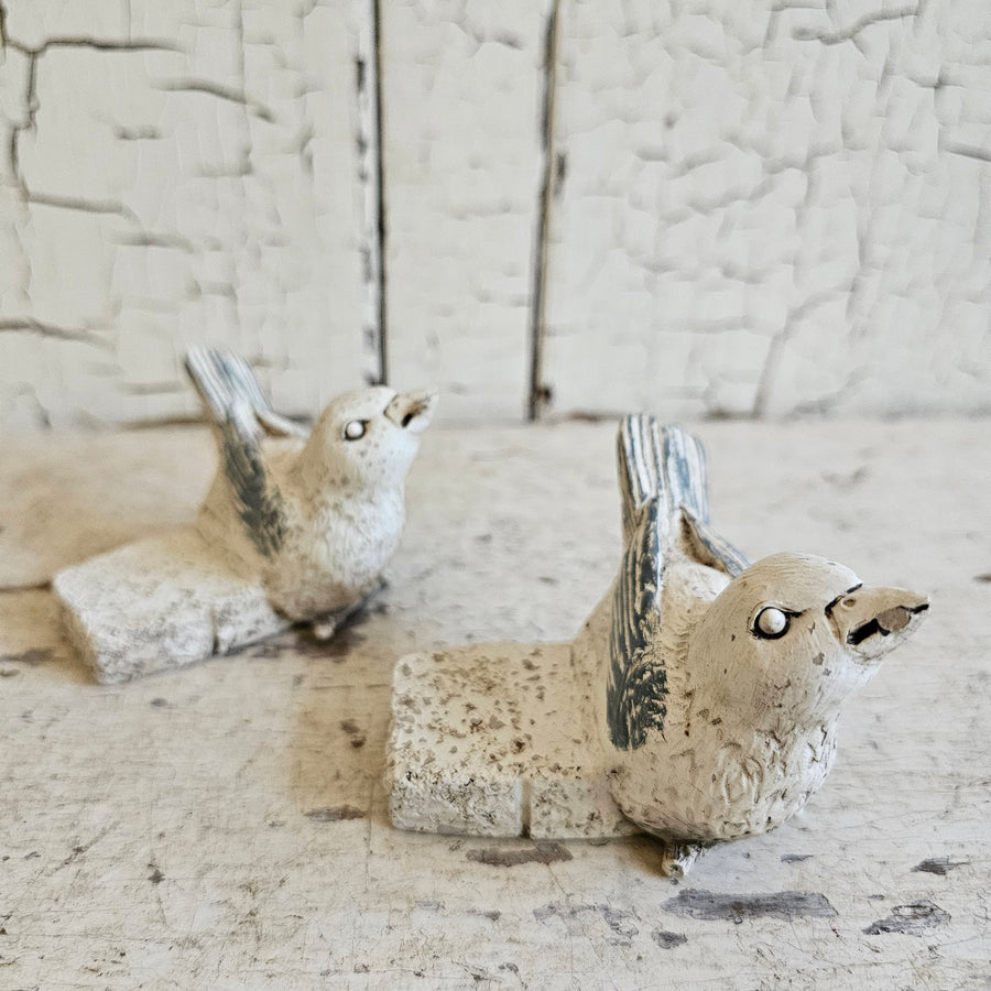 Pair of Distressed White Bird Planter Shims