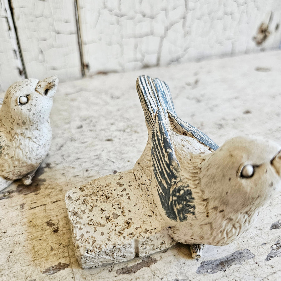 Pair of Distressed White Bird Planter Shims