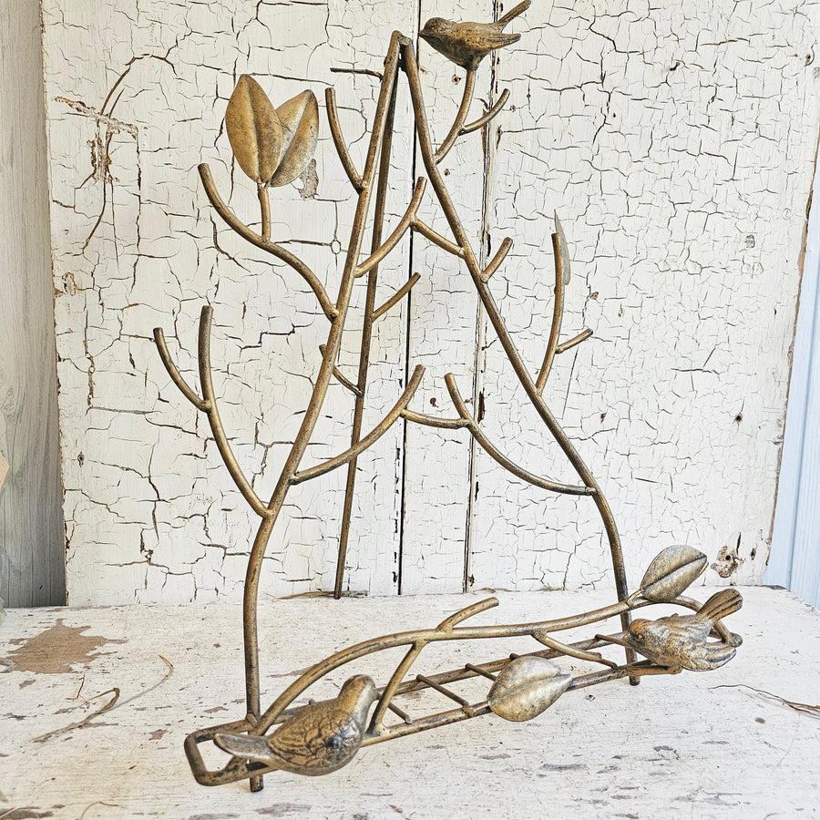 Vintage Sryle Antiqued Gold Easel with Birds