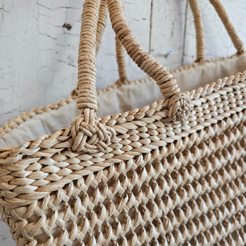 Vintage French Woven Shopping Basket with Handles