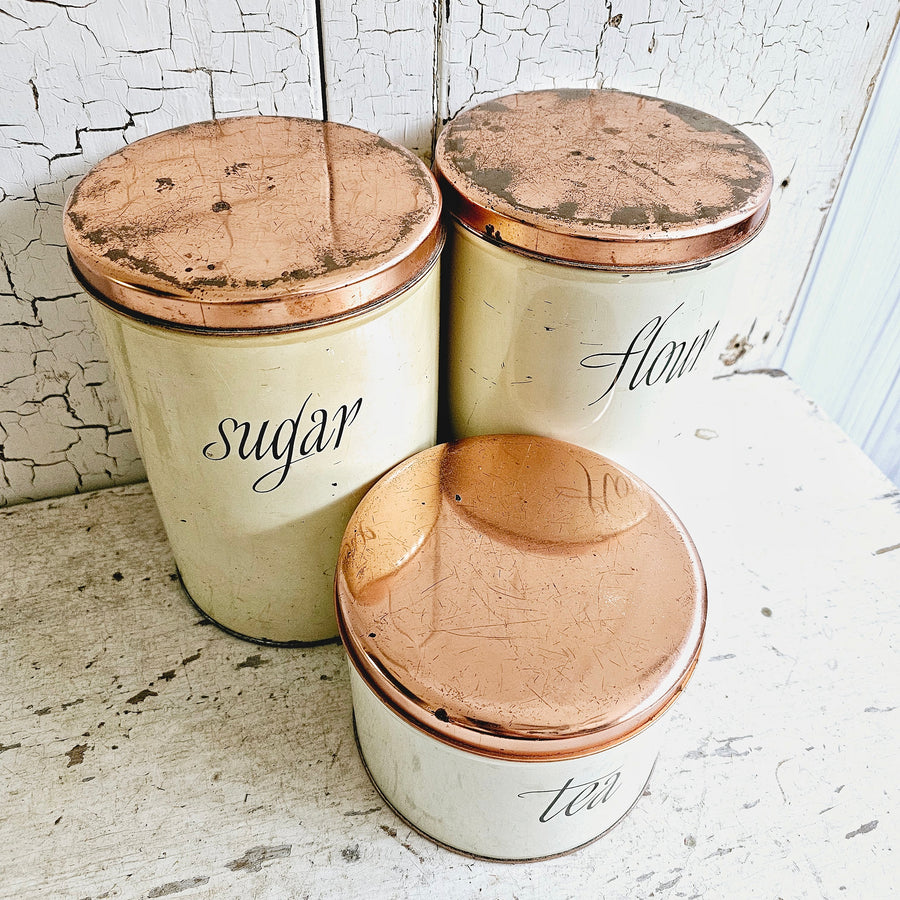 Vintage  Canister Set with copper Lids