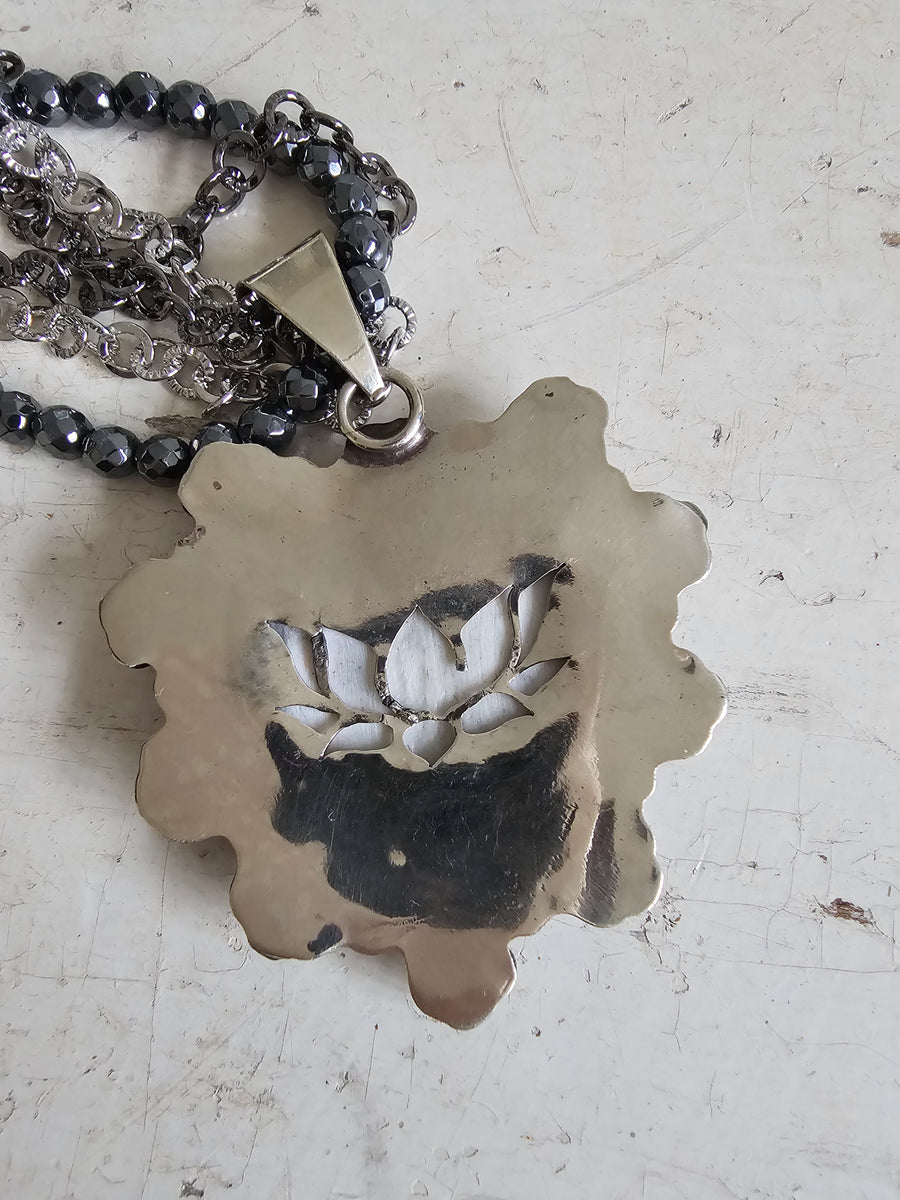Carved Bone and Mexican Silver Statement Heart Necklace