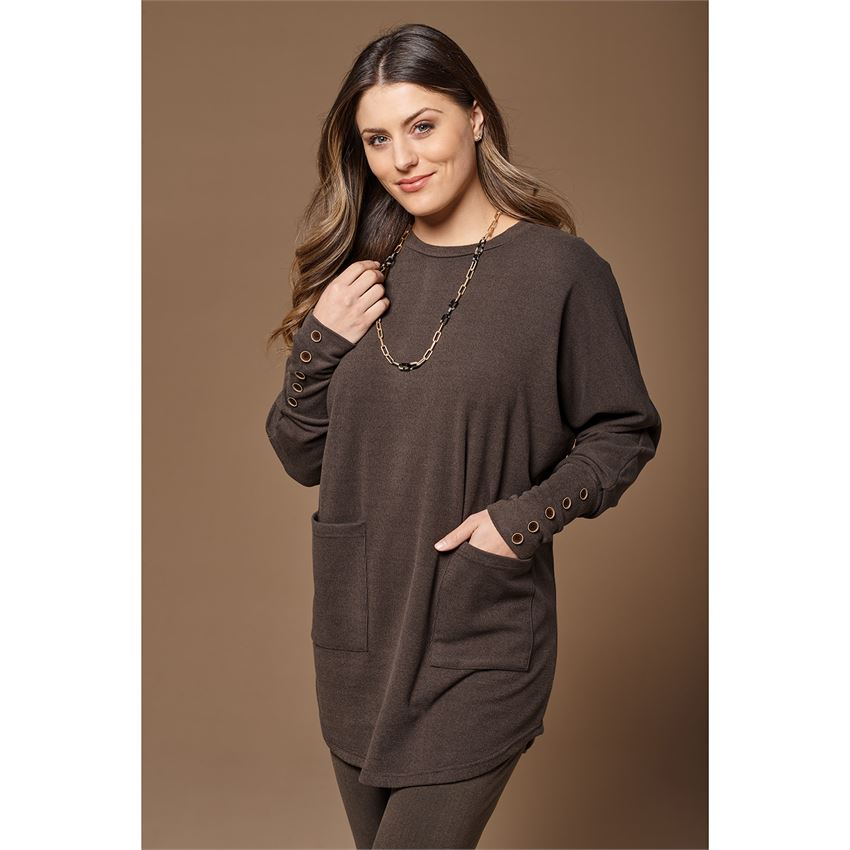 Weekend Brushed Button-Back Sweater - Brown