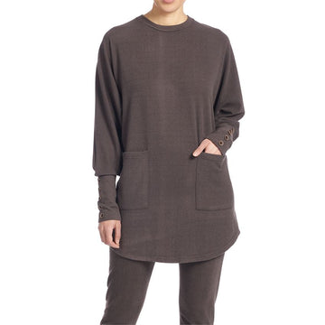 Weekend Brushed Button-Back Sweater - Brown