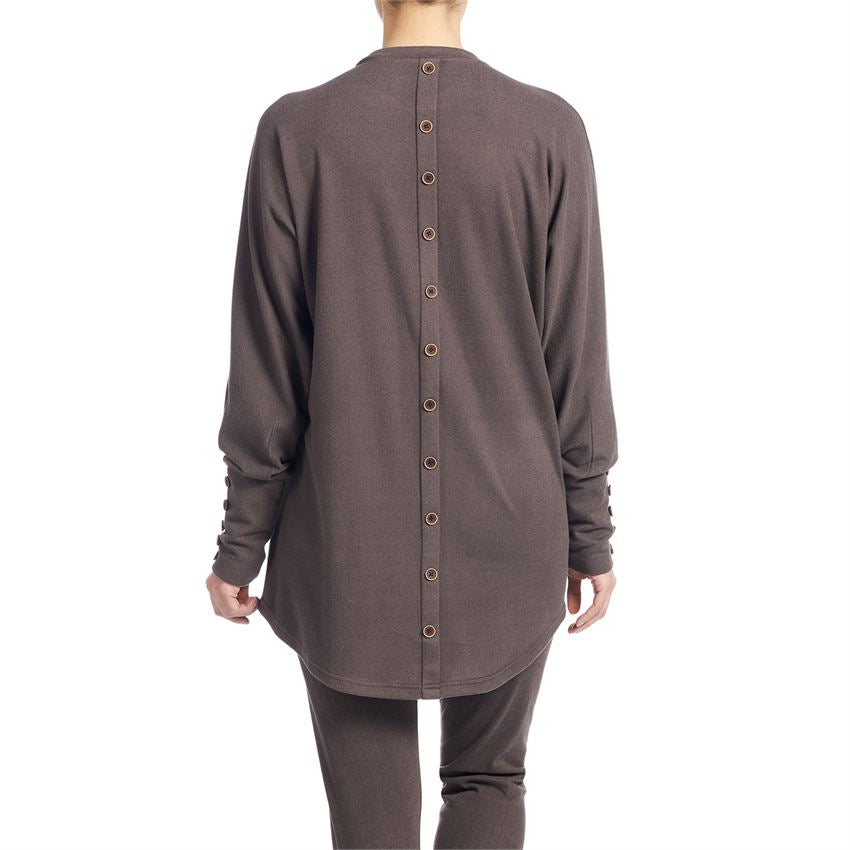 Weekend Brushed Button-Back Sweater - Brown