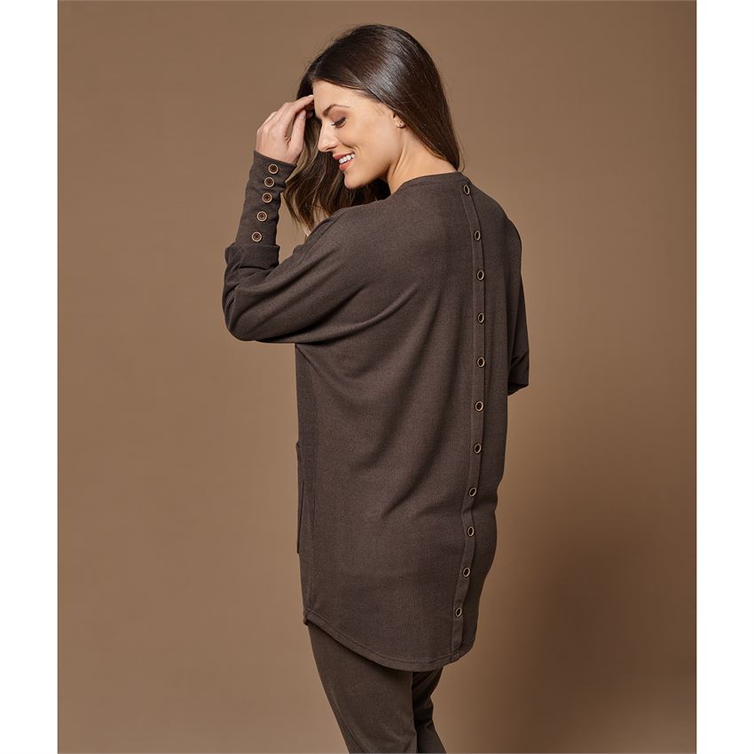 Weekend Brushed Button-Back Sweater - Brown