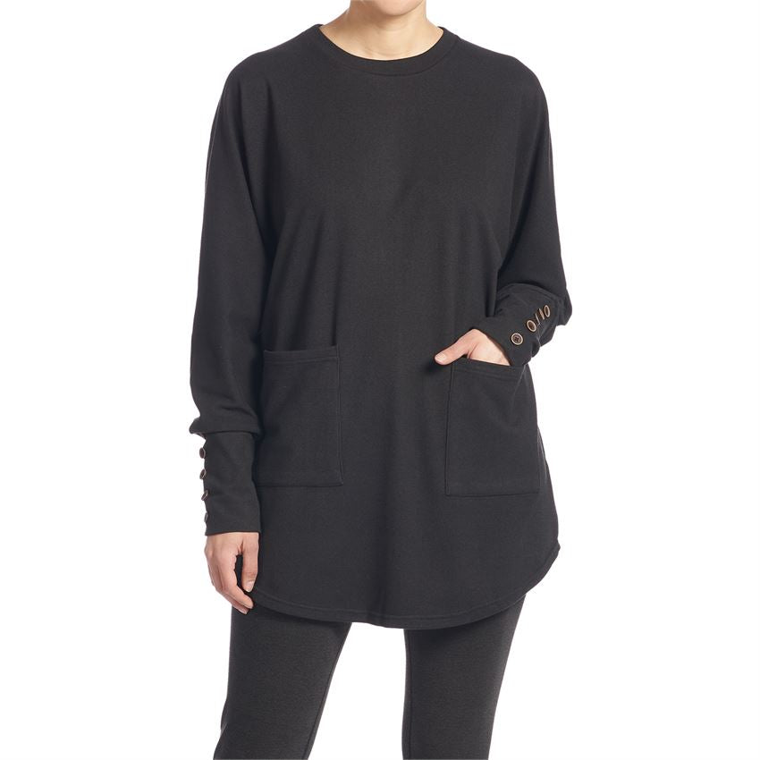 Weekend Brushed Button-Back Sweater - Black