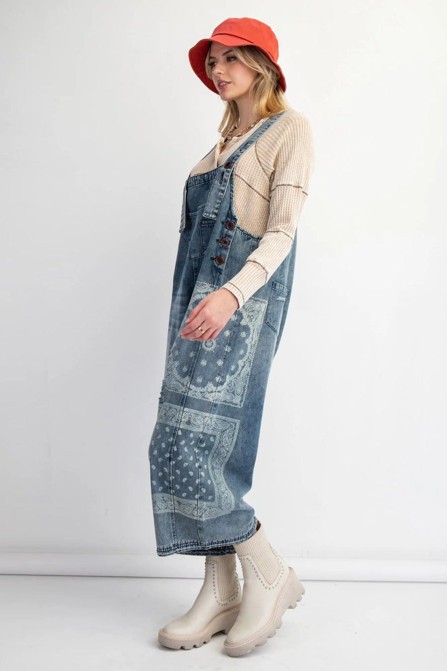 Printed Distressed & Oversized Denim Overalls