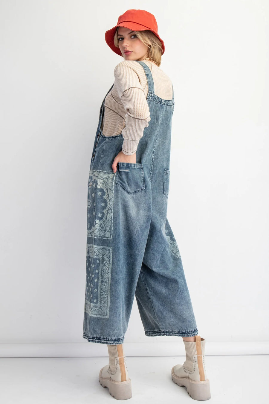 Printed Distressed & Oversized Denim Overalls