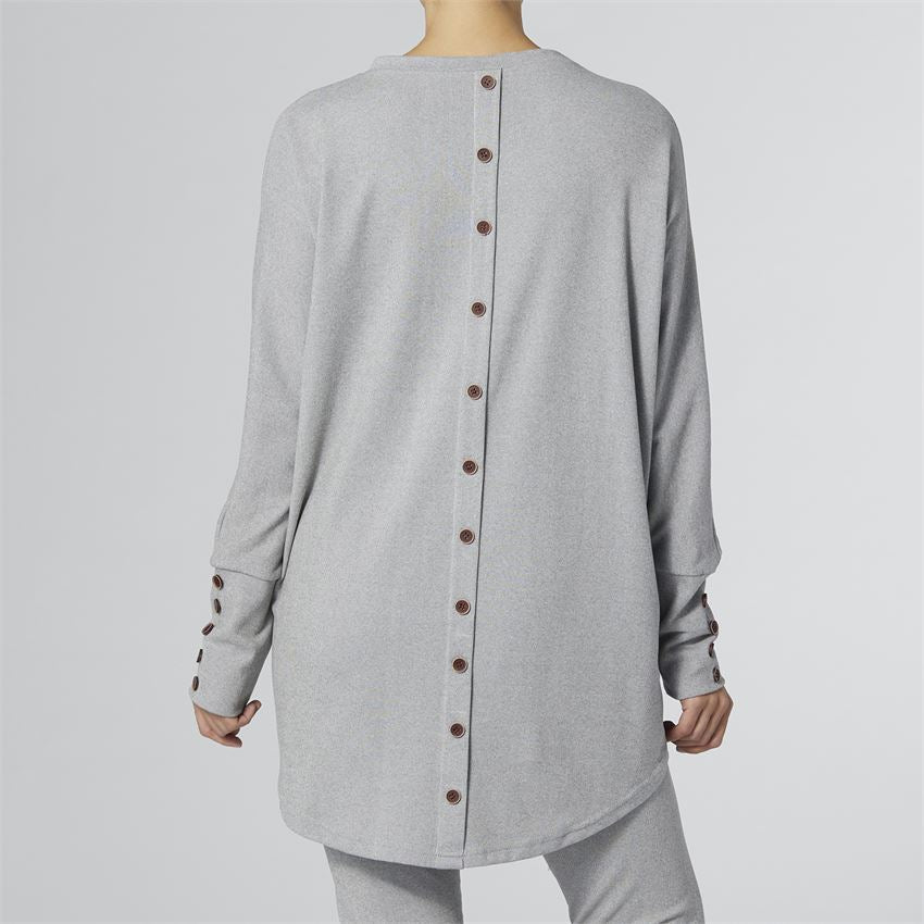 Weekend Brushed Button-Back Sweater - Gray