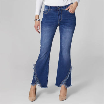 Wide Leg Crossover Fringe Jean