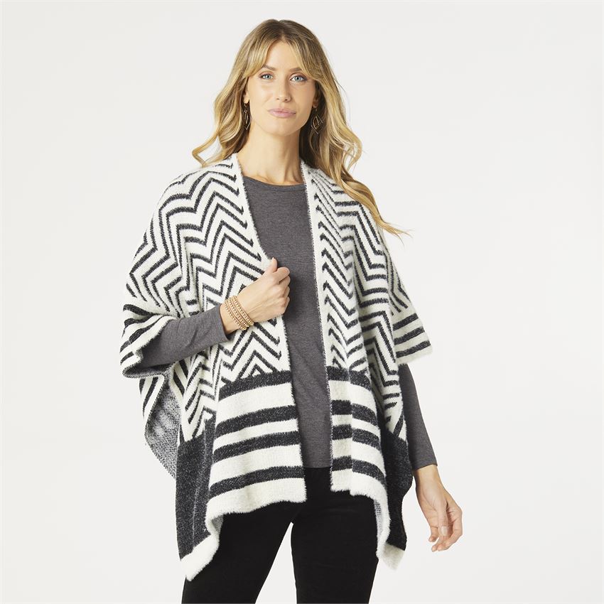 Black & Cream Patterned Ruana
