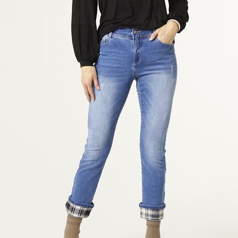 Boyfriend Fit Cuffed Ankle Print Jean