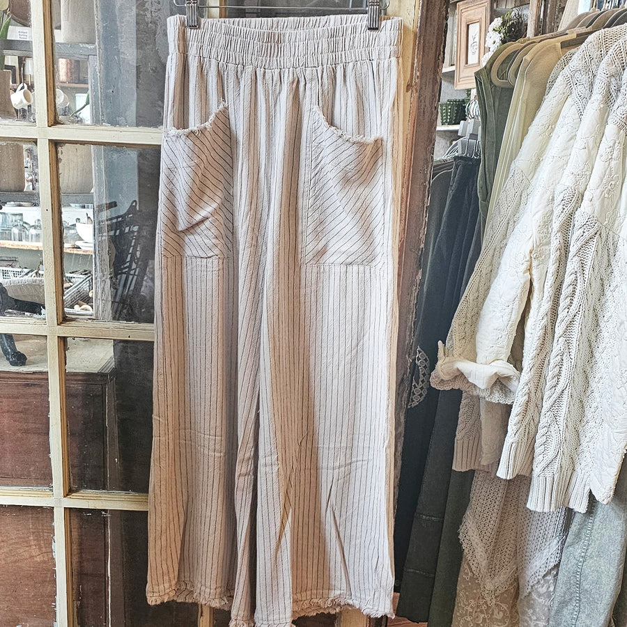 Linen Stripe Frayed Edge Pants