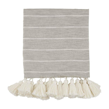Gray & White Stripe Throw with Tassels