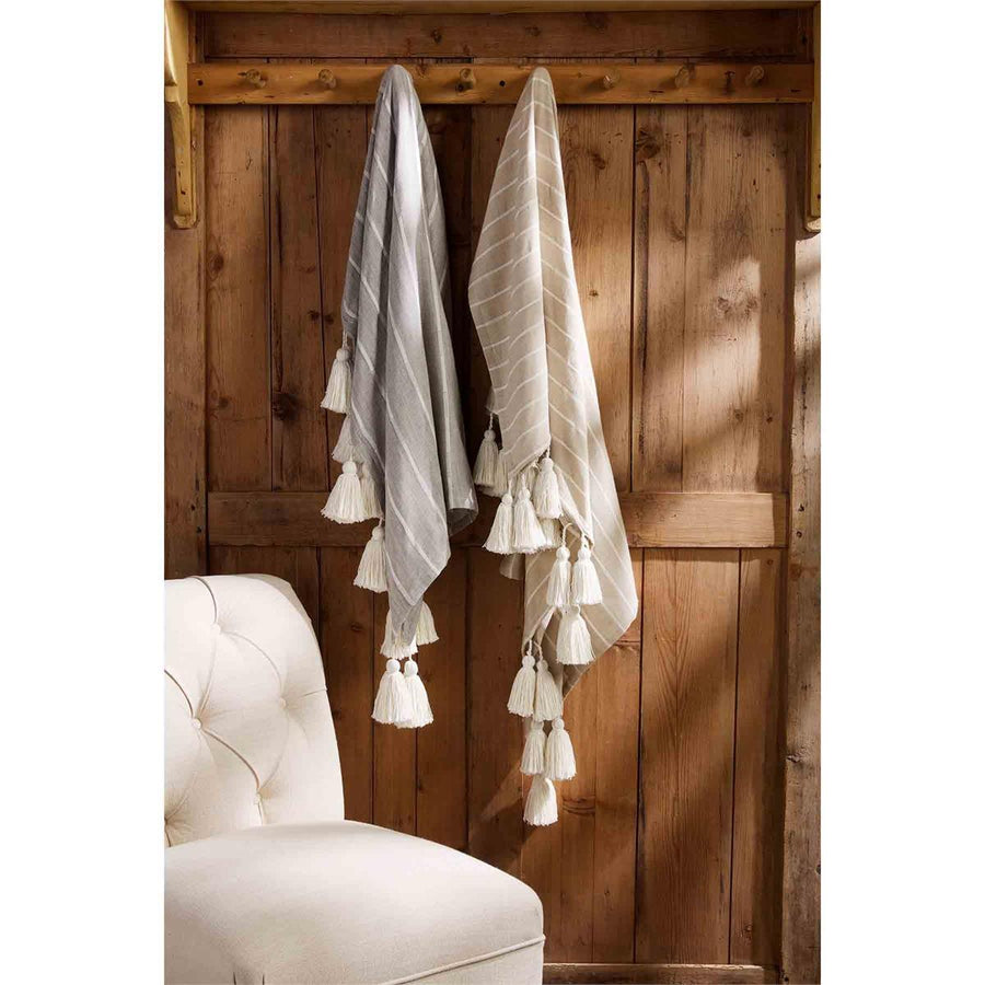 Gray & White Stripe Throw with Tassels
