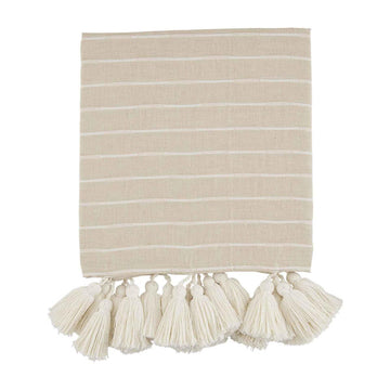 Tan & White Stripe Throw with Tassels