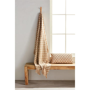 Neutral Checkered Throw with Fringed Edges